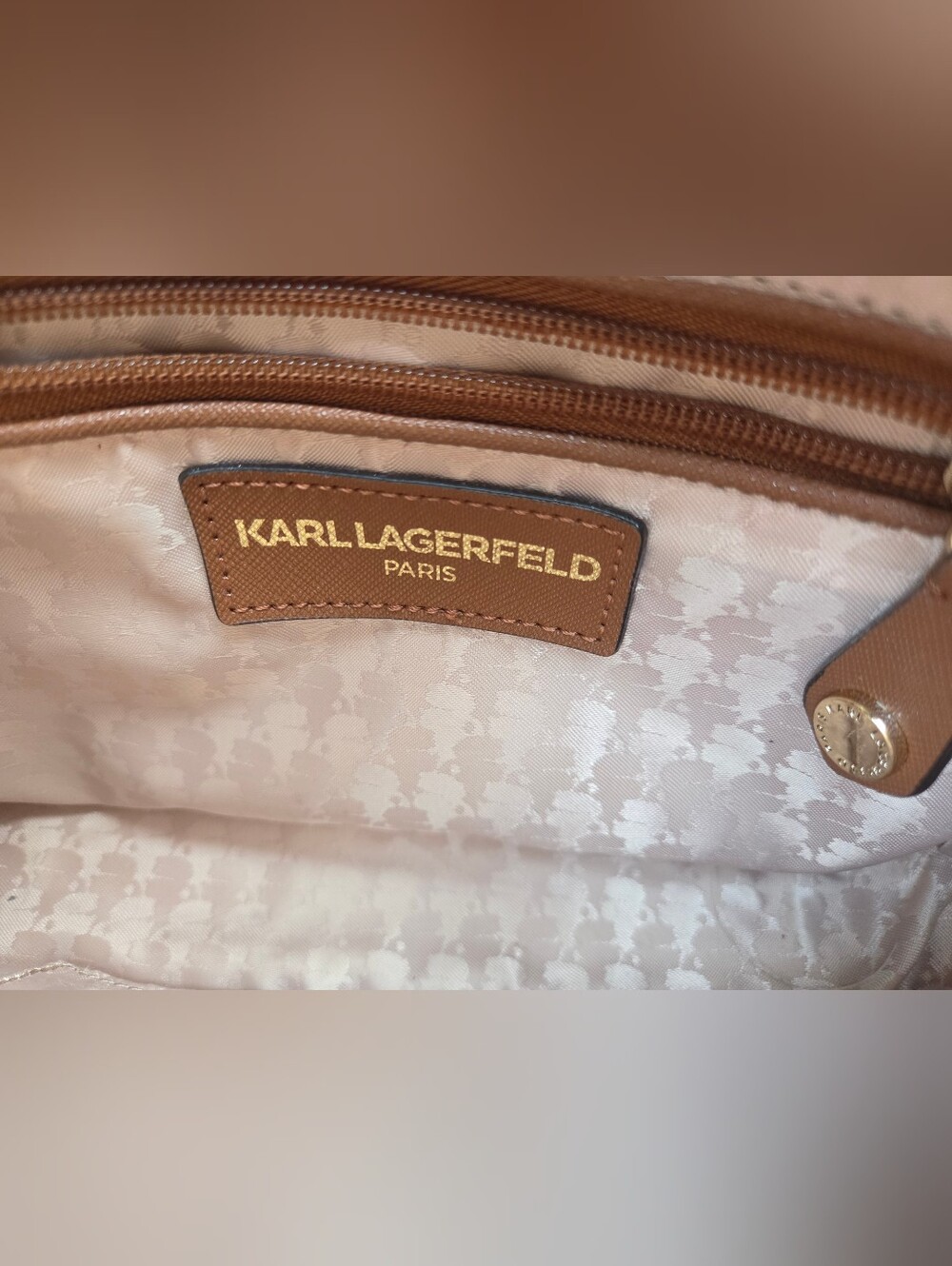 Karl Lagerfeld Maybelle Crossbody Camera Bag Brown Monogram Logo Strap Adjusts - Picture 6 of 10